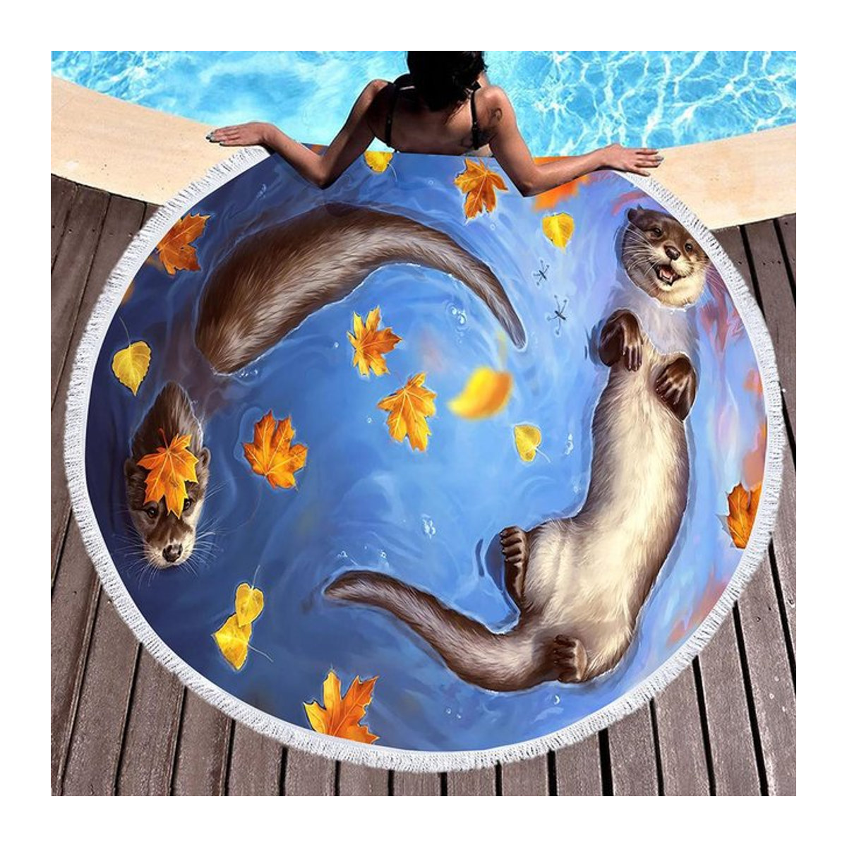 Seeotter Rundes Strandtuch aus Mikrofaser mit Quasten, Saugfähig, Schnelltrocknend und Sandfrei, Durchmesser: 60 cm - Bild 1