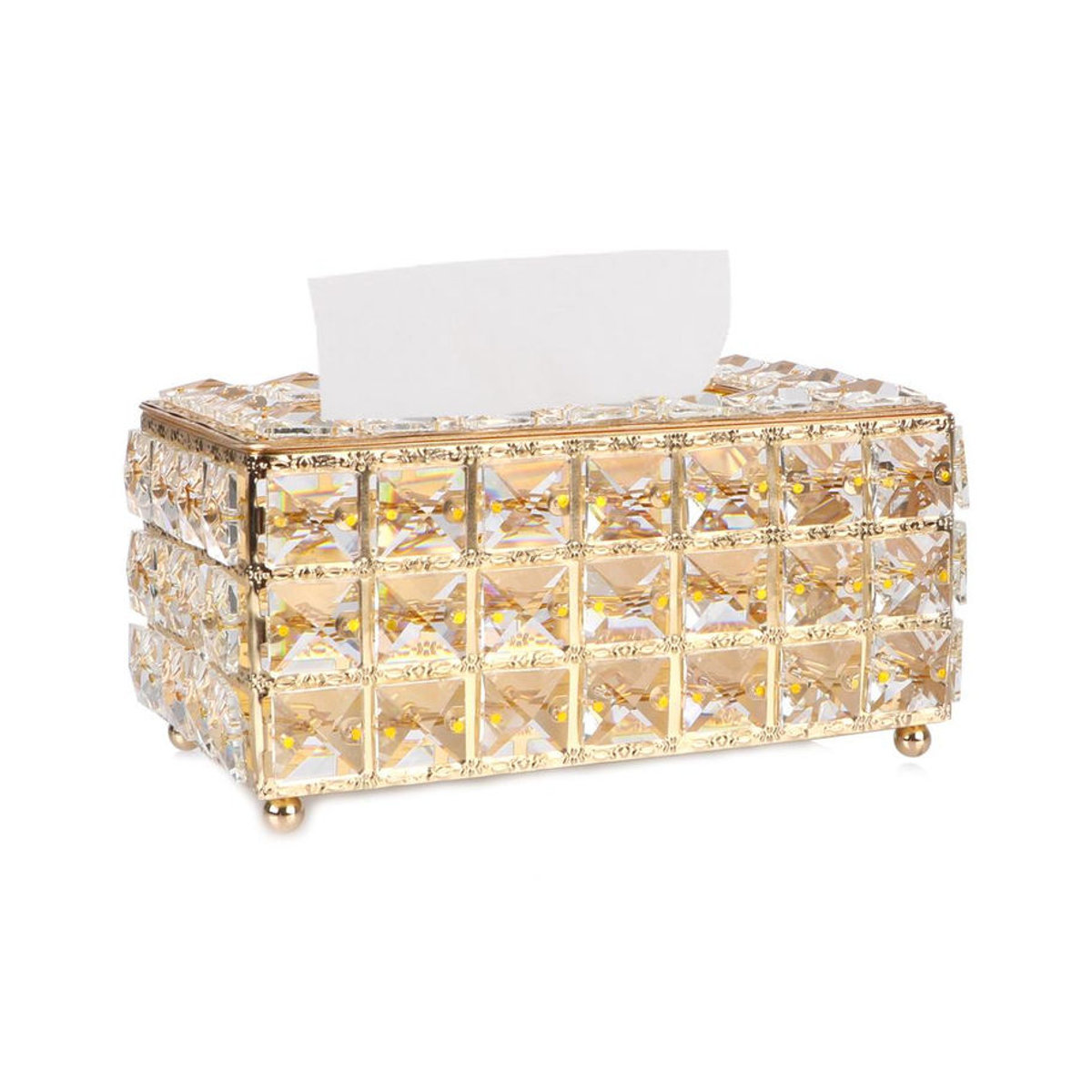 SEEQS Serviettenspender Kristall-Kubus in Gold und Glas, quadratische Taschentuchbox im Glamour-Stil für Hotel, Café und Büro - Bild 1