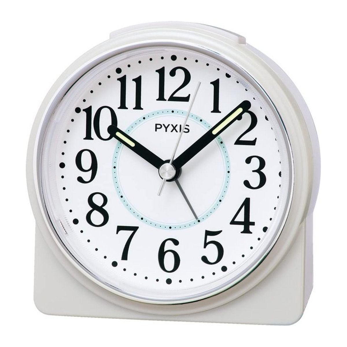 Seiko PYXIS NR451W Analog Wecker Tisch Weiß mit Perlmutt-Optik, B: 8,9 cm, T: 8,6 cm, H: 4,7 cm - Bild 1