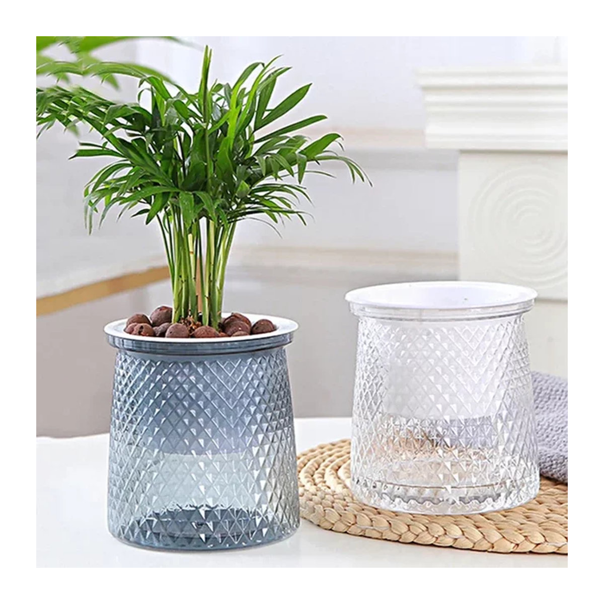 Selbstbewässernde Blumentöpfe von MOONBIFFY, transparente Mini-Sukkulenten-Pflanzgefäße aus Kunststoff im geometrischen Design für Bonsai und Tischdeko - Bild 1