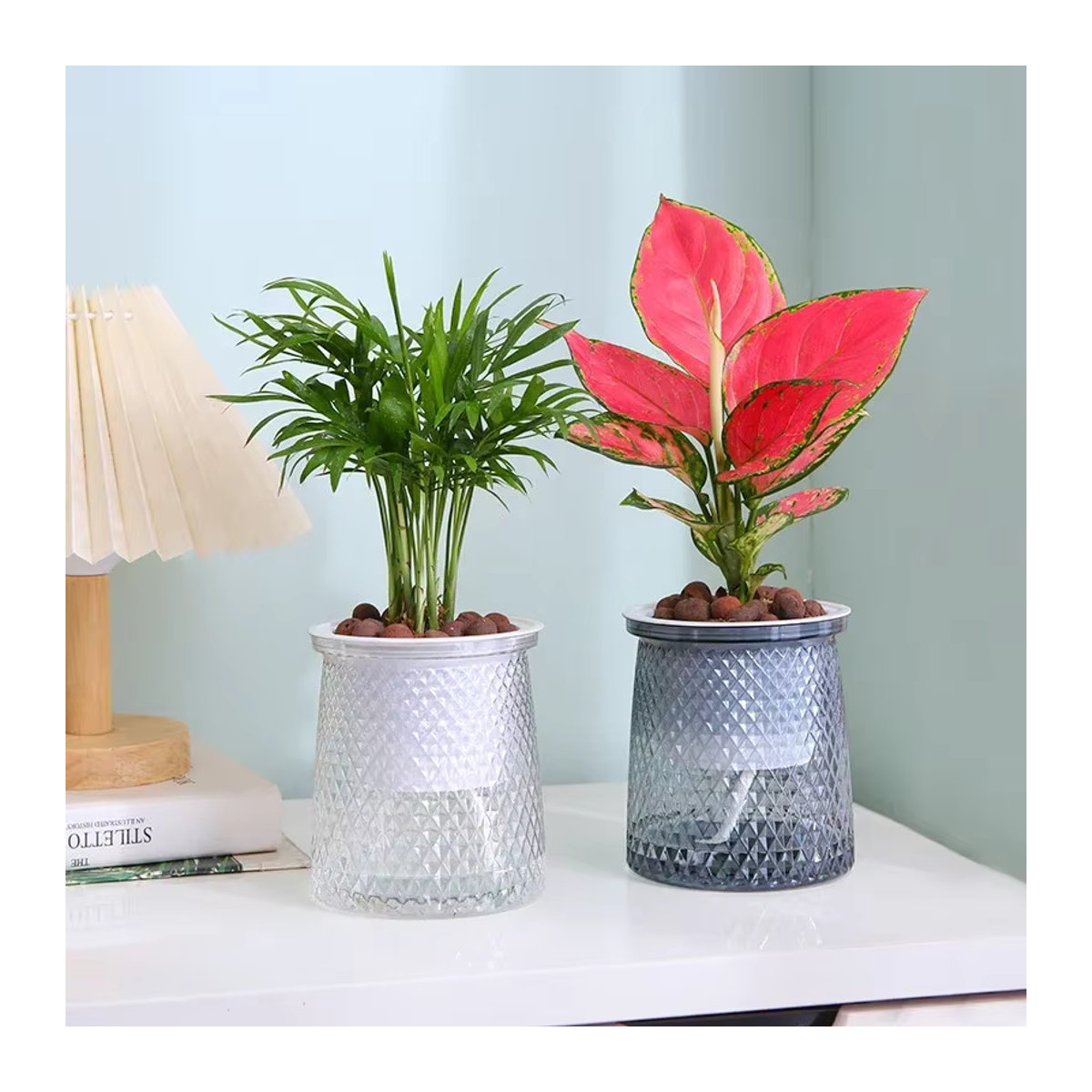 Selbstbewässernde Blumentöpfe von MOONBIFFY, transparente Mini-Sukkulenten-Pflanzgefäße aus Kunststoff im geometrischen Design für Bonsai und Tischdeko - Bild 2