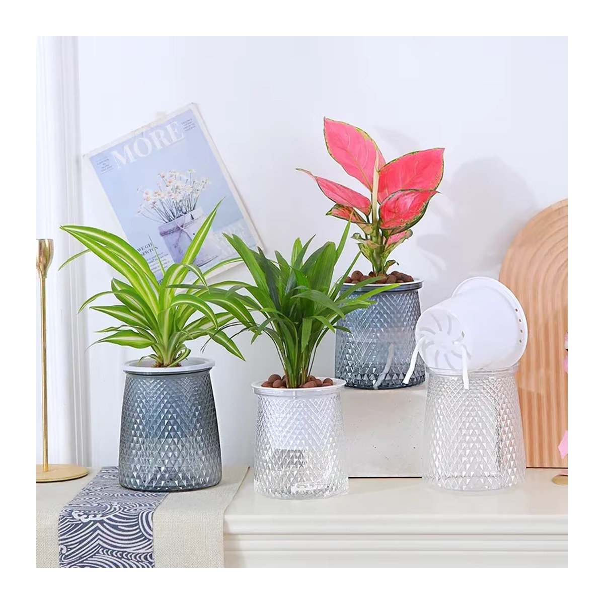 Selbstbewässernde Blumentöpfe von MOONBIFFY, transparente Mini-Sukkulenten-Pflanzgefäße aus Kunststoff im geometrischen Design für Bonsai und Tischdeko - Bild 5