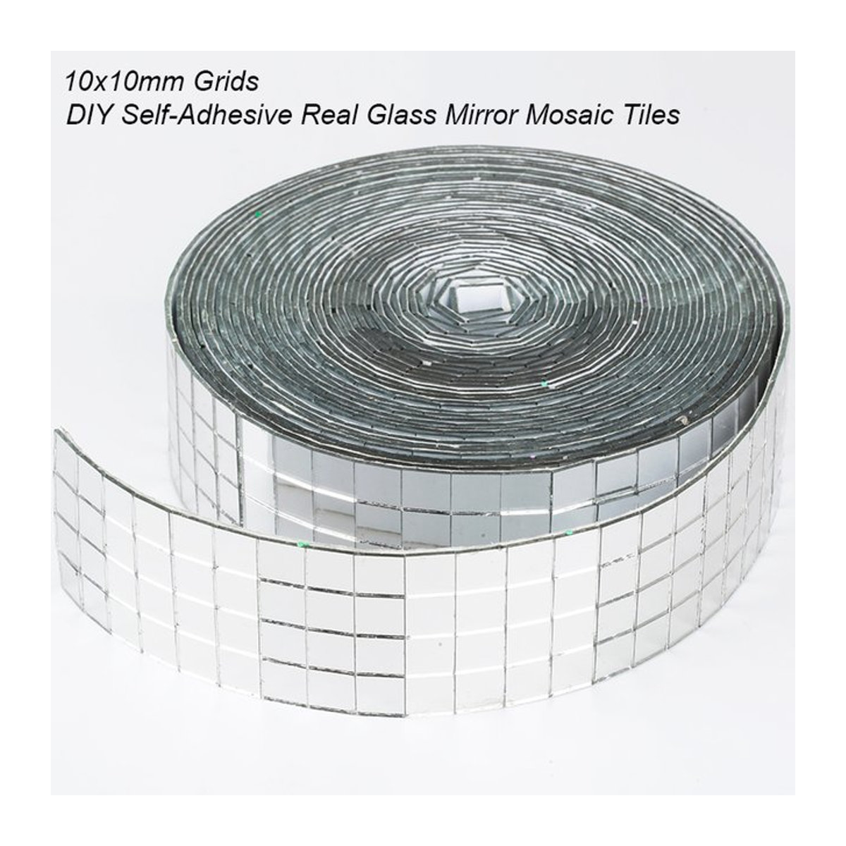Selbstklebende Glas Mosaik Fliesen Blätter von RESEN in Silber, quadratisch 10 x 10 mm, 1 Meter Länge für DIY Wandgestaltung und Handwerk - Bild 1