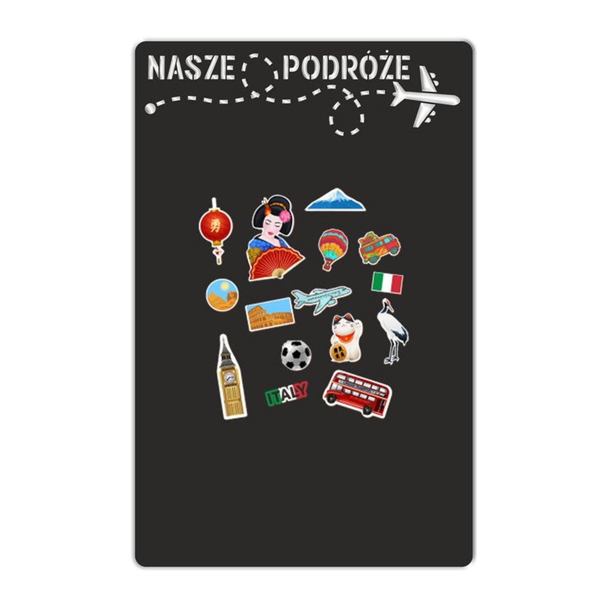 Selbstklebende Magnettafel von Reisen in Schwarz, Wandmontage, B: 45 cm, H: 70 cm - Bild 1