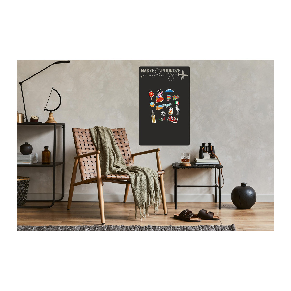 Selbstklebende Magnettafel von Reisen in Schwarz, Wandmontage, B: 45 cm, H: 70 cm - Bild 5