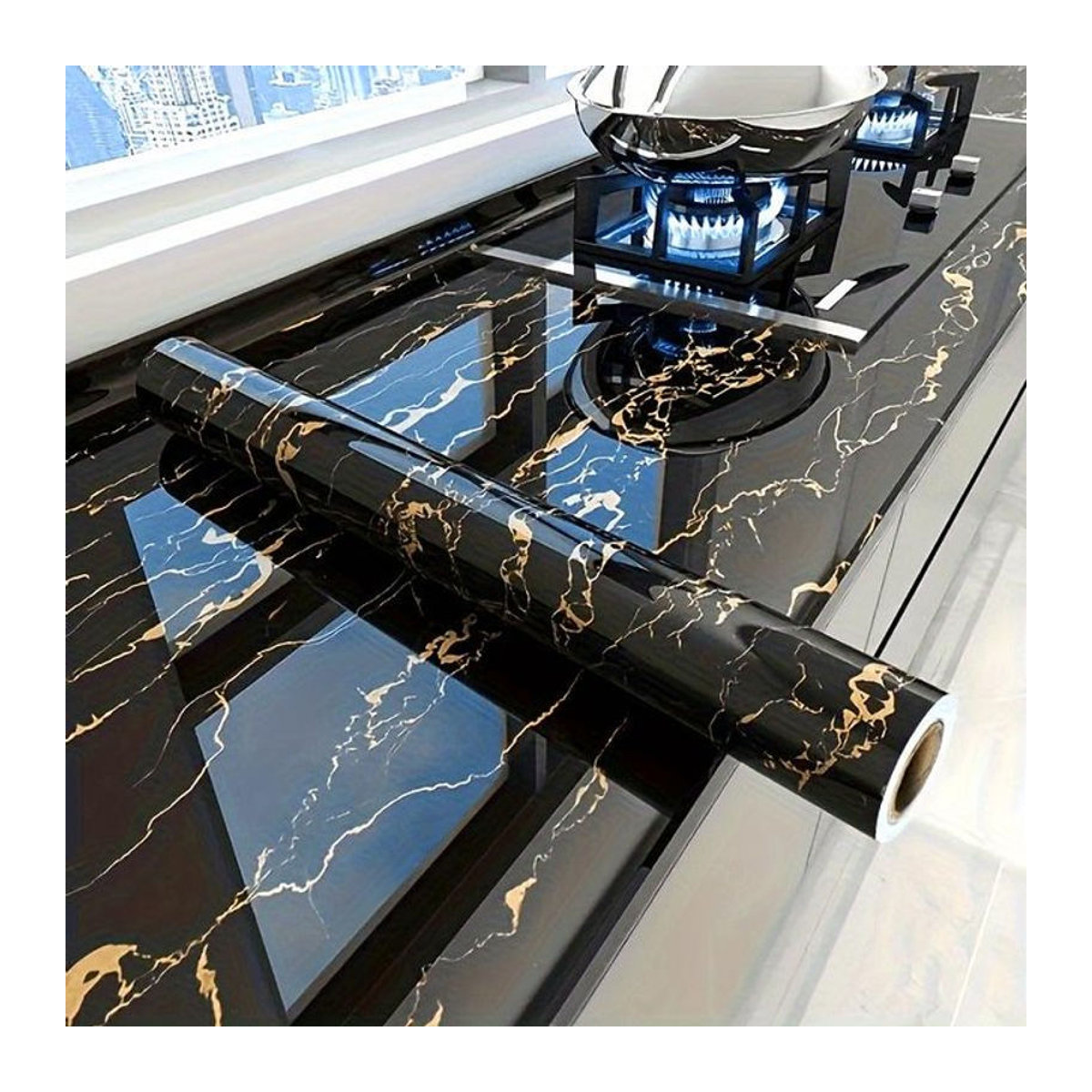 Selbstklebende Marmor Tapete von Chocolate Home in Gold und Schwarz, Ölresistente Küchenfolie aus Kunststoff für Herd, Schrank und Tischplatten, Breite: 40 cm, Länge: 5 m - Bild 1