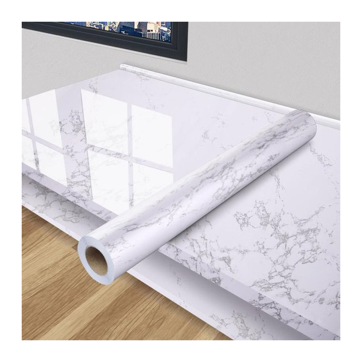 Selbstklebende Marmor Tapete von Chocolate Home in Weiß, Ölresistente Küchenfolie für Schränke und Tischplatten, Breite: 40 cm, Länge: 5 m - Bild 1
