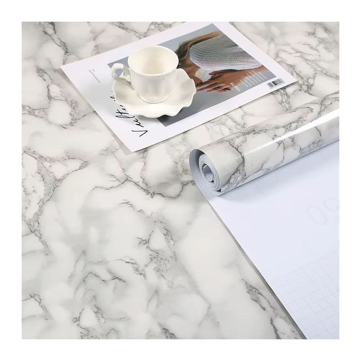 Selbstklebende Marmor-Vinyl-Tapete von ctzsoop in Grün, wasserfeste PVC-Möbelaufkleber für Küche, Badezimmer und Arbeitsplatten, Breite: 40 cm - Bild 4