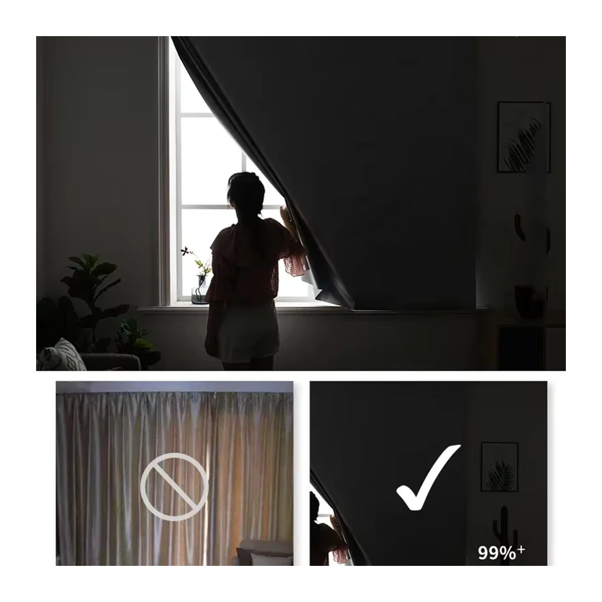 Selbstklebende Verdunkelungsvorhänge aus Stoff mit 99 % Schattierung und doppelseitigem Sonnenschutz ohne Stanzen - Bild 4