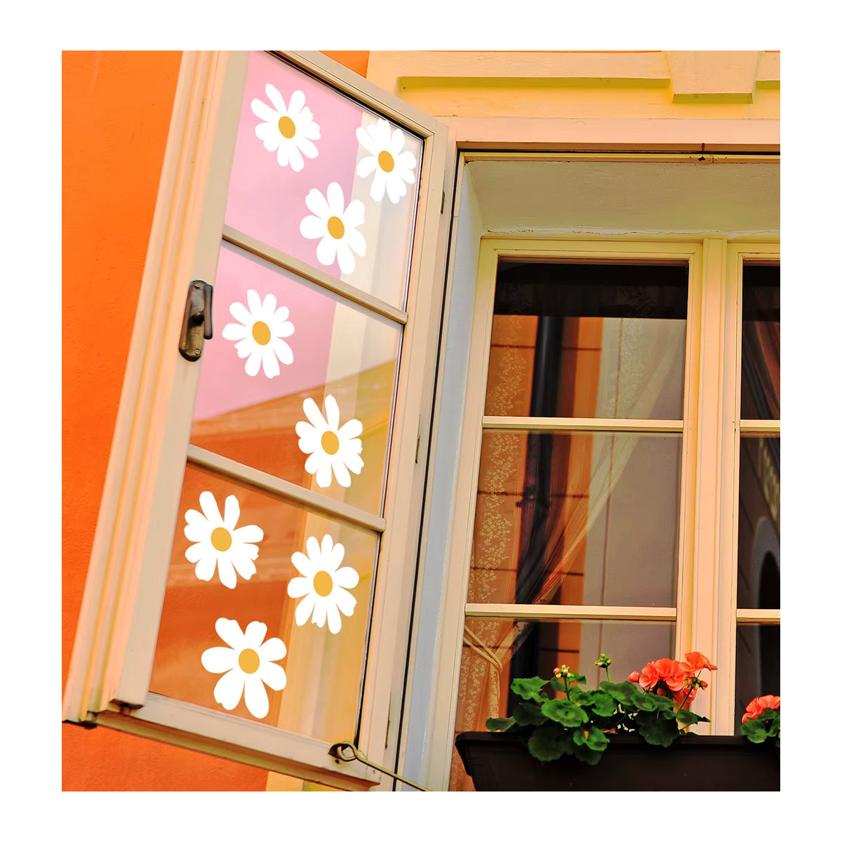 Selbstklebende Wandaufkleber mit weißem Gänseblümchen-Design für Fenster und Glas, florale DIY Dekoration, B/H: 30 x 30 cm - Bild 5