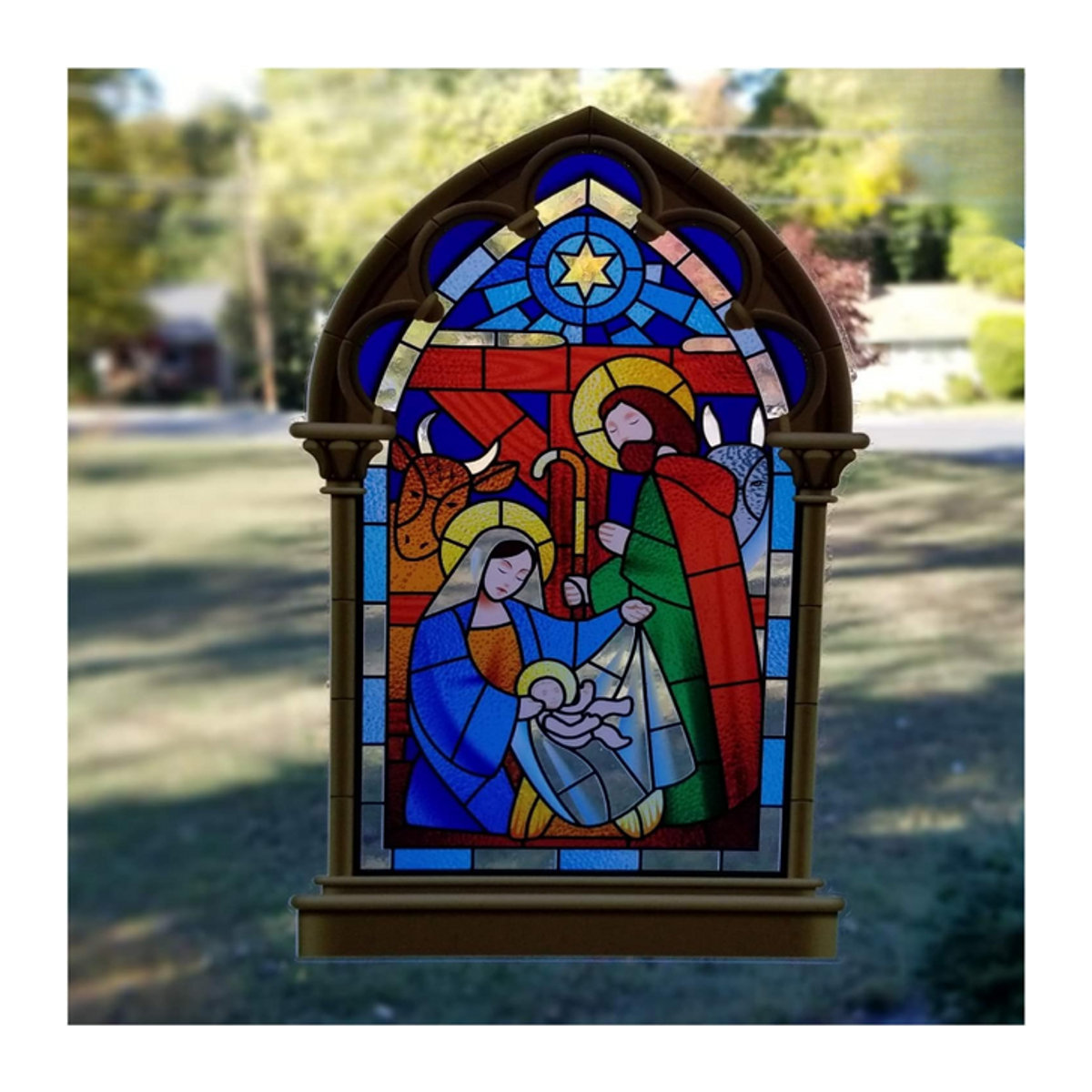 Selbstklebender Fenster Aufkleber Krippe Muster in Multicolor aus Vinyl für Wohnzimmer und Schlafzimmer, B/H: 39,0 x 39,0 cm - Bild 1