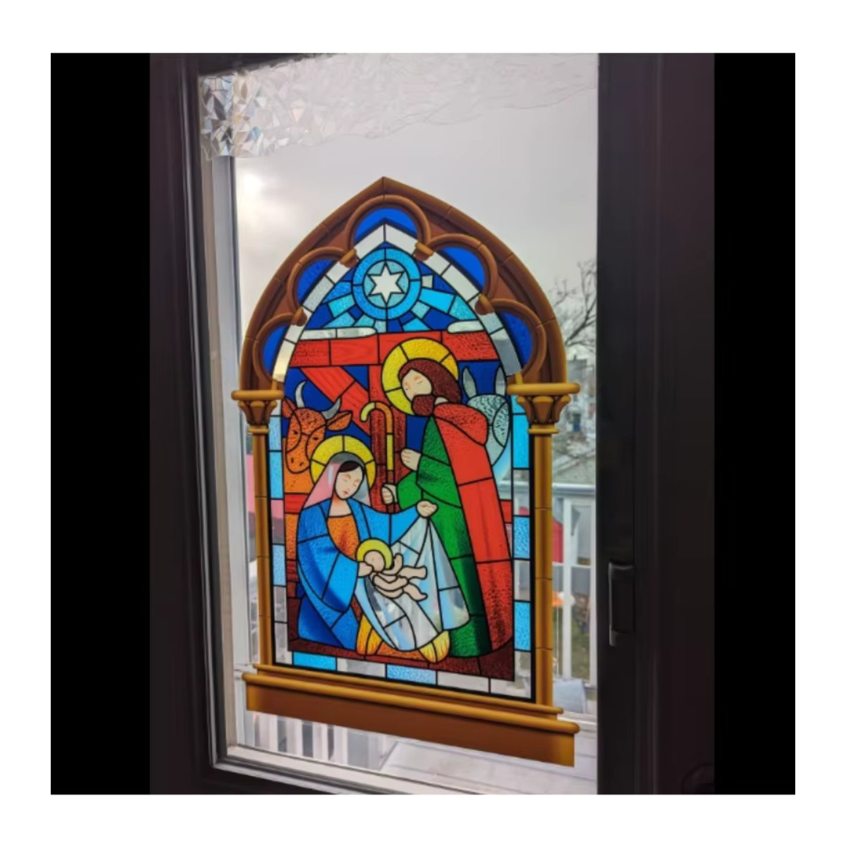 Selbstklebender Fenster Aufkleber Krippe Muster in Multicolor aus Vinyl für Wohnzimmer und Schlafzimmer, B/H: 39,0 x 39,0 cm - Bild 4