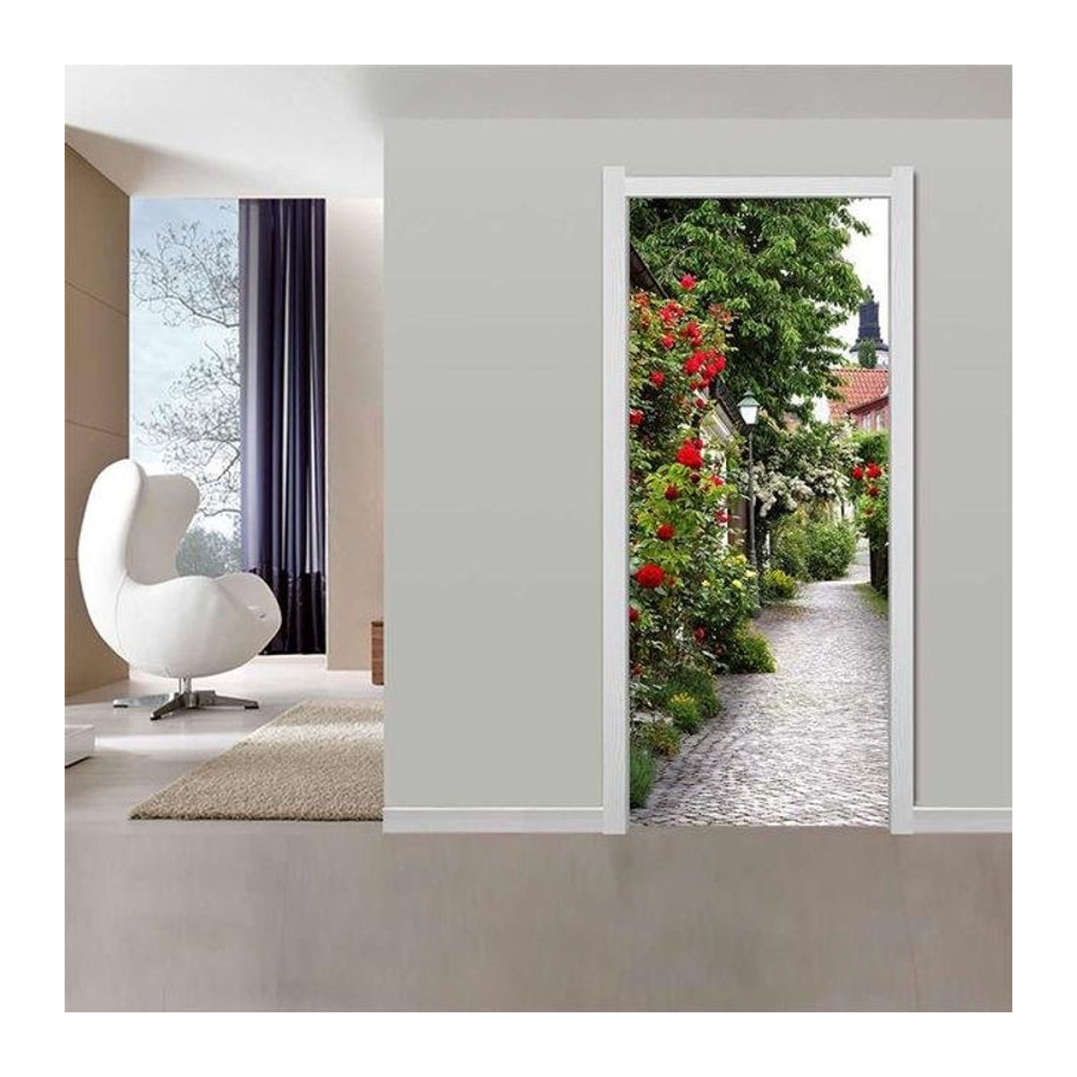 Selbstklebender Landschafts-Türaufkleber von Sticker House, 3D-Vinil Wandbild für moderne Heimdekoration, mehrfarbig - Bild 1