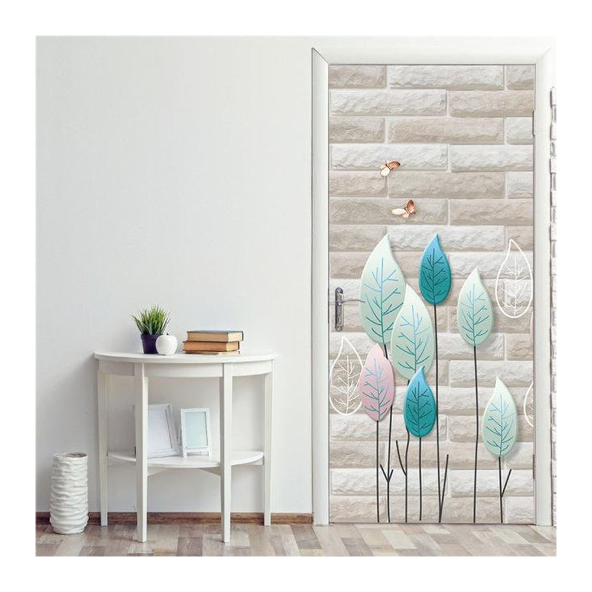 Selbstklebender Landschafts-Türaufkleber von Sticker House mit 3D-Effekt, mehrfarbige florale Wandgestaltung für moderne Heimdekoration - Bild 1