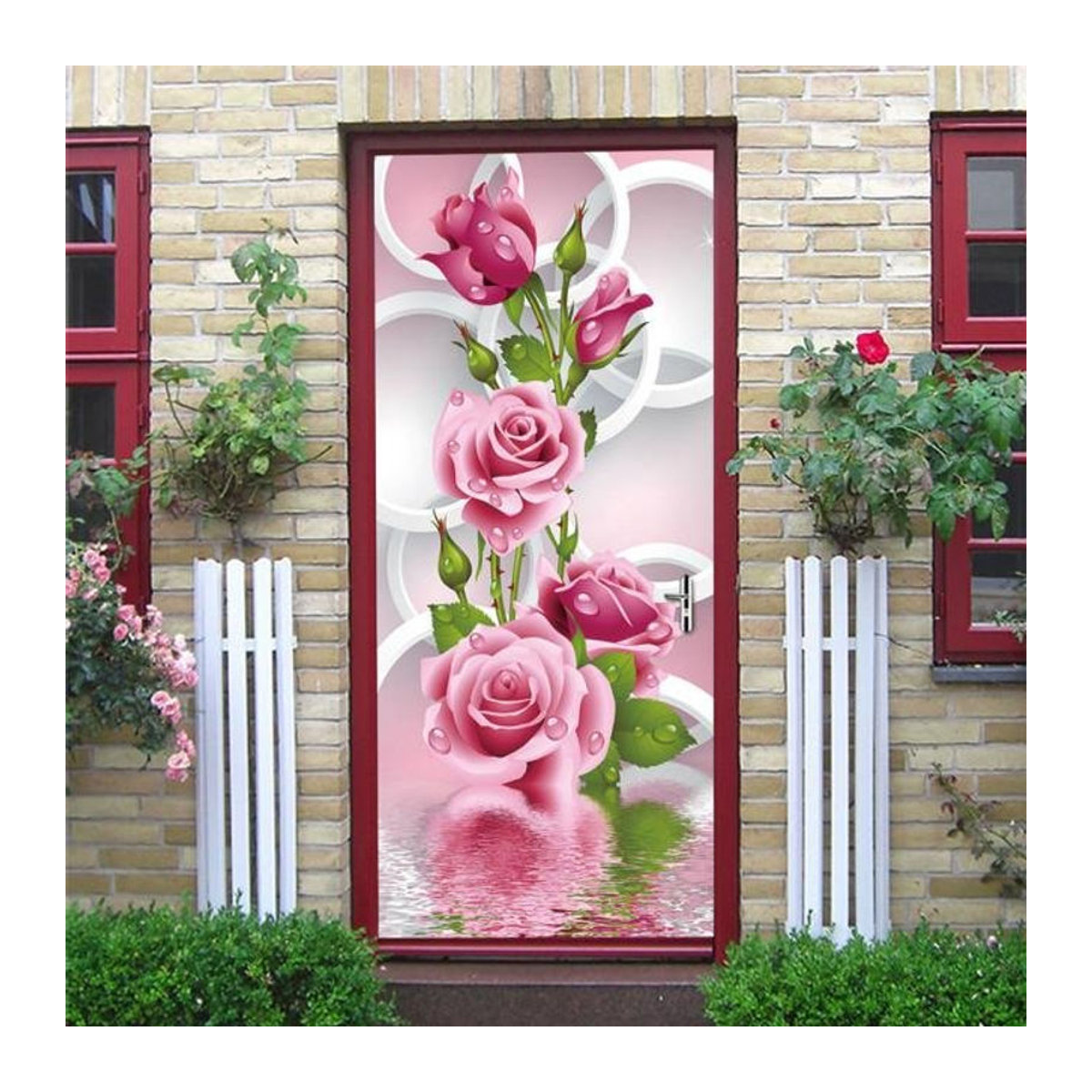 Selbstklebender Landschafts-Türaufkleber von Sticker House mit 3D-Effekt, mehrfarbige florale Wandgestaltung für moderne Heimdekoration - Bild 1