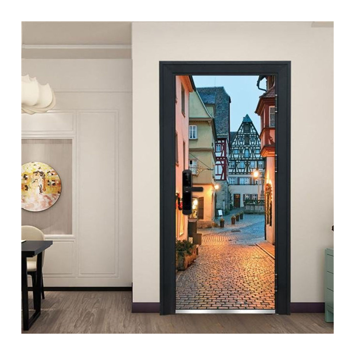Selbstklebender Landschafts-Türaufkleber von Sticker House mit 3D-Effekt, mehrfarbige Kunstwandbilder für moderne Heimdekoration - Bild 1