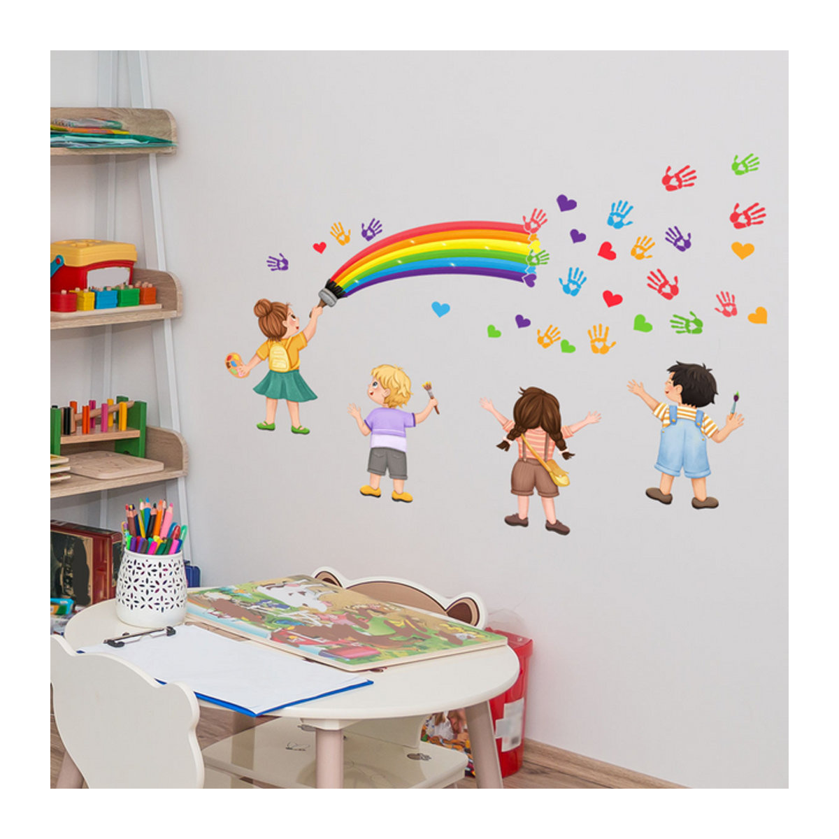 Selbstklebender Regenbogen Wandaufkleber im Cartoon-Design für Klassenzimmer und Schlafzimmer, Multicolor - Bild 1