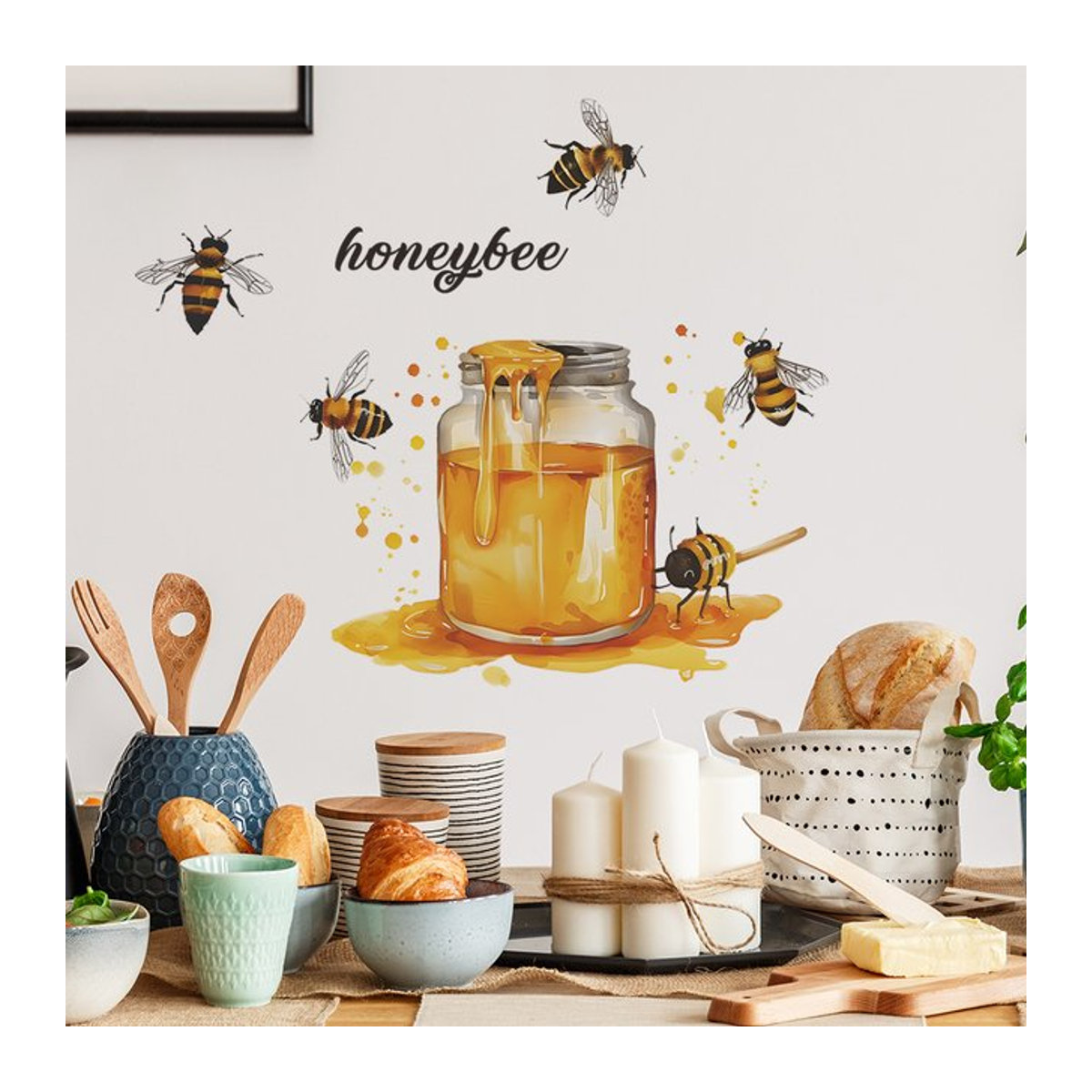 Selbstklebender Wandaufkleber Biene und Honig Glas aus PVC für Küche und Esszimmer - Bild 1