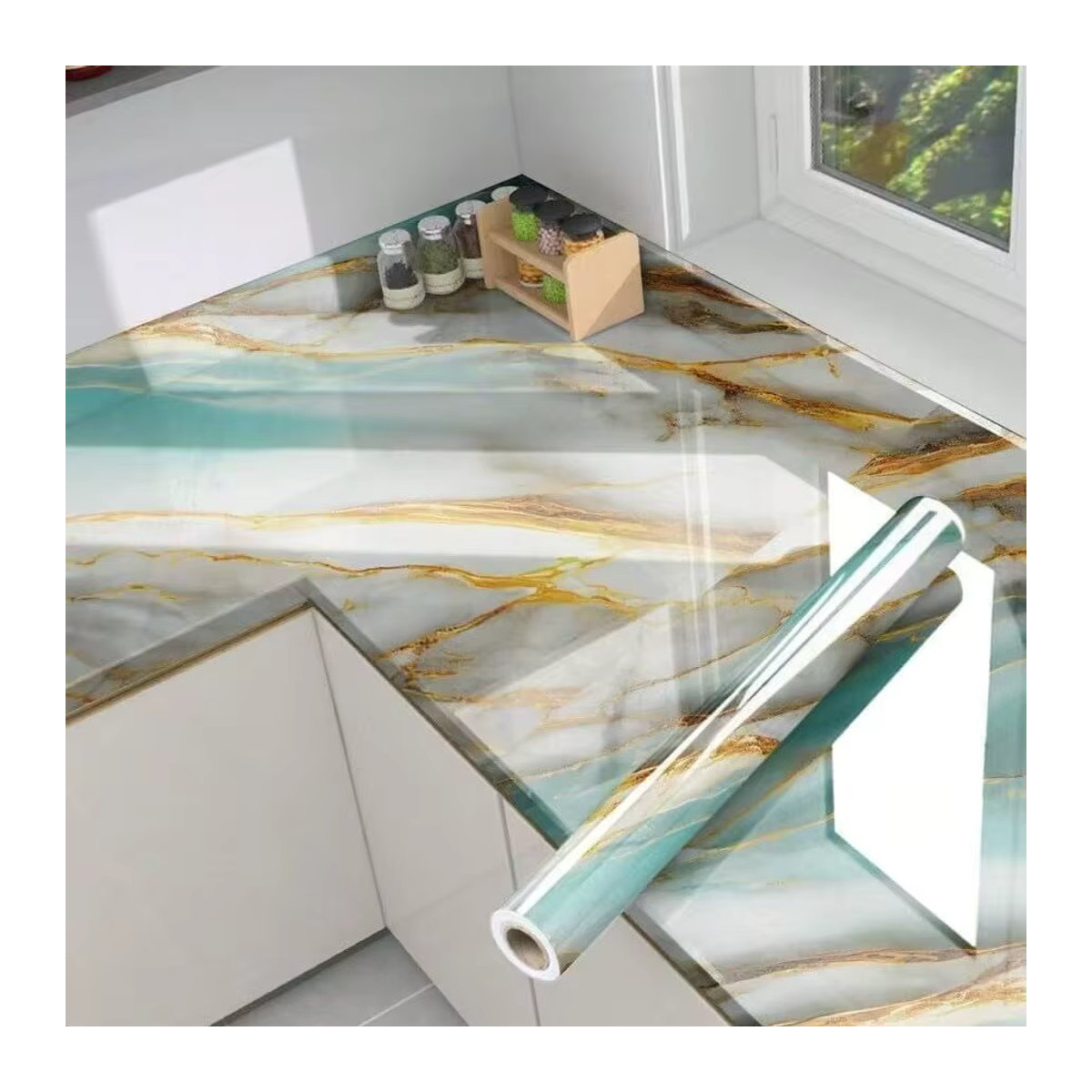 Selbstklebender Wandaufkleber in Marmor-Optik von ctzszzmm, mehrfarbig, modern und feuchtigkeitsbeständig für Wohnzimmer, Küche oder Schlafzimmer - Bild 5