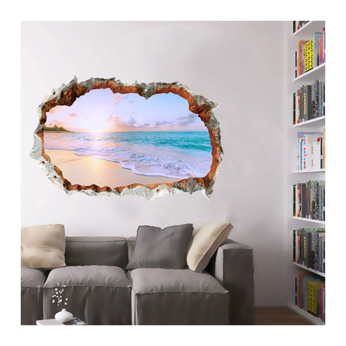 Selbstklebender Wandaufkleber Strandansicht für Wohnzimmer und Badezimmer, Multicolor, B/H: 40 x 40 cm - Bild 1