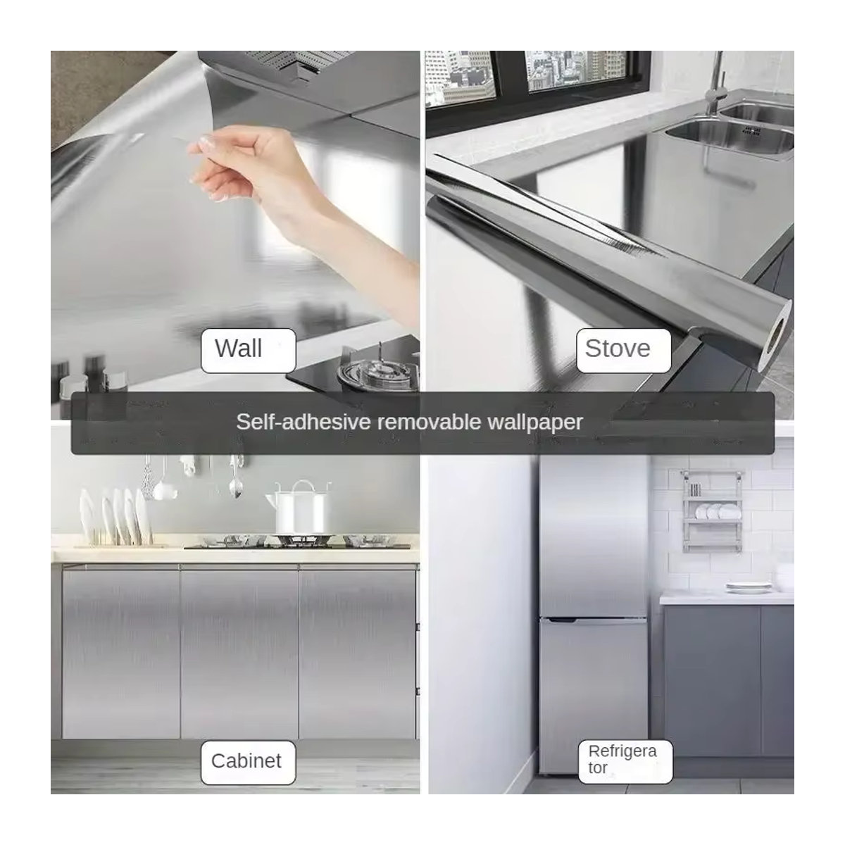 Selbstklebender Wandaufkleber von ctzszzmm in gebürstetem Silber, wasserdichte Tapete aus Metall-Optik für Küche und Wohnzimmer, Breite: 40 cm - Bild 5