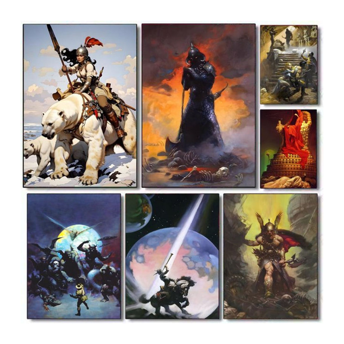 Selbstklebendes HD PVC Poster von Frank Frazetta in Mehrfarbig und Schwarz, wasserdichte Wandkunst für dein Zuhause oder Büro, rechteckig und rahmenlos - Bild 1