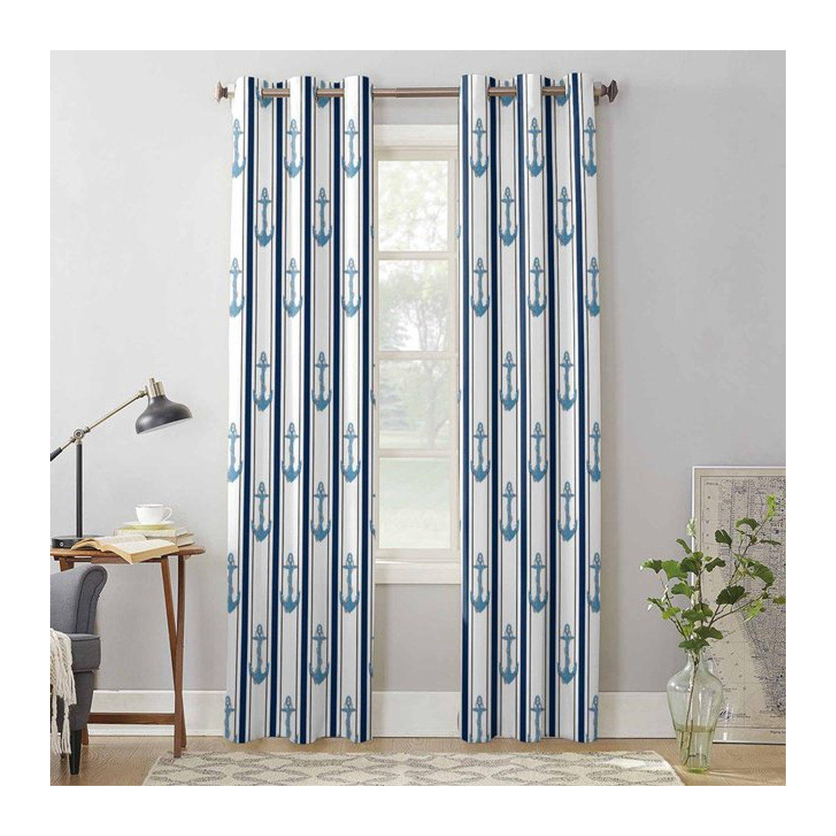 Semi-transparente Ankerleinen Fenstervorhänge für Wohnzimmer und Schlafzimmer, B: 135 cm, H: 60 cm - Bild 1