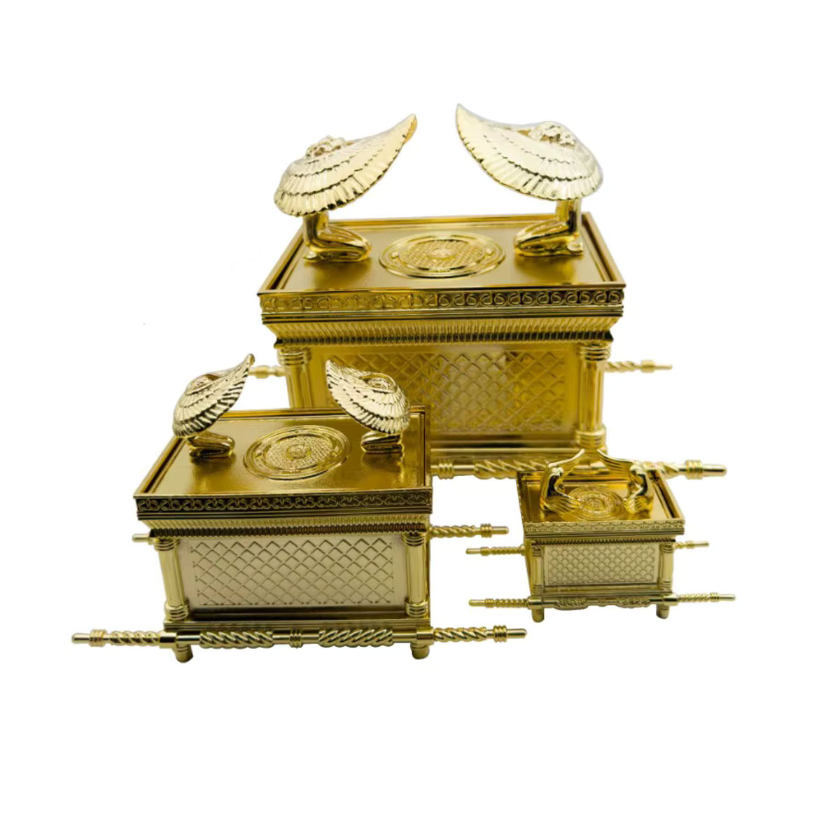 Senchoy Religiöse Arche des Bundes Schmuckkästchen aus Metall in Gold mit den Zehn Geboten, Aarons Stab und Manna - Bild 2