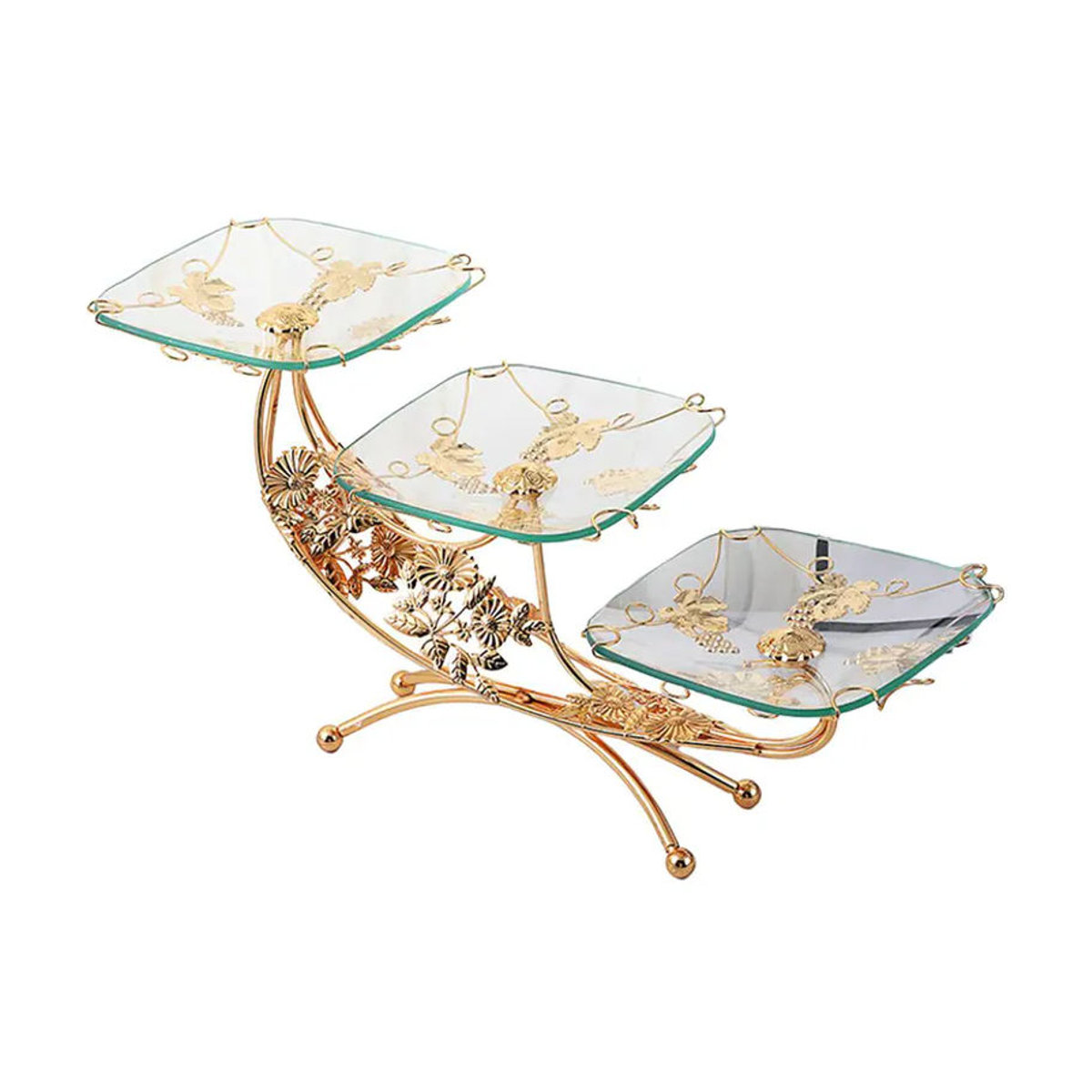 Serenable Klassische Obstschale aus Glas in Gold mit floralem Design, quadratisch - Bild 2