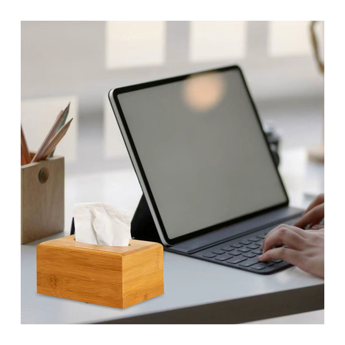 Serviette Box aus Holz mit geometrischem Design als Tissue Spender und Organizer für dein Zuhause - Bild 2