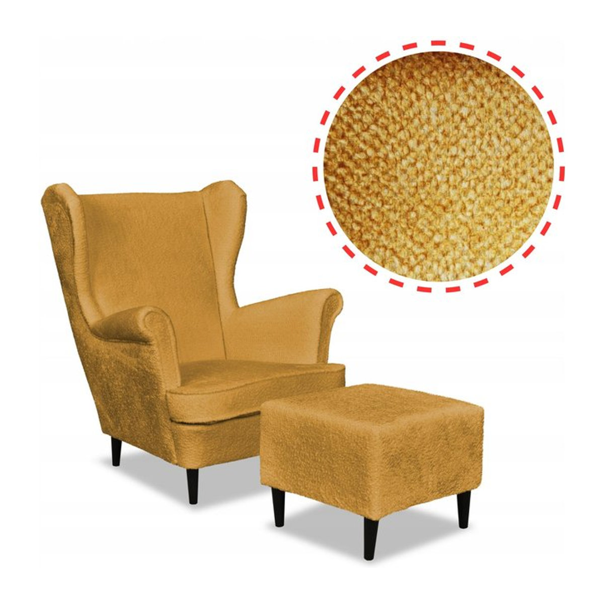 Sessel Bella mit Hocker im skandinavischen Design von Family Meble, Gold und Senfgelb - Bild 1