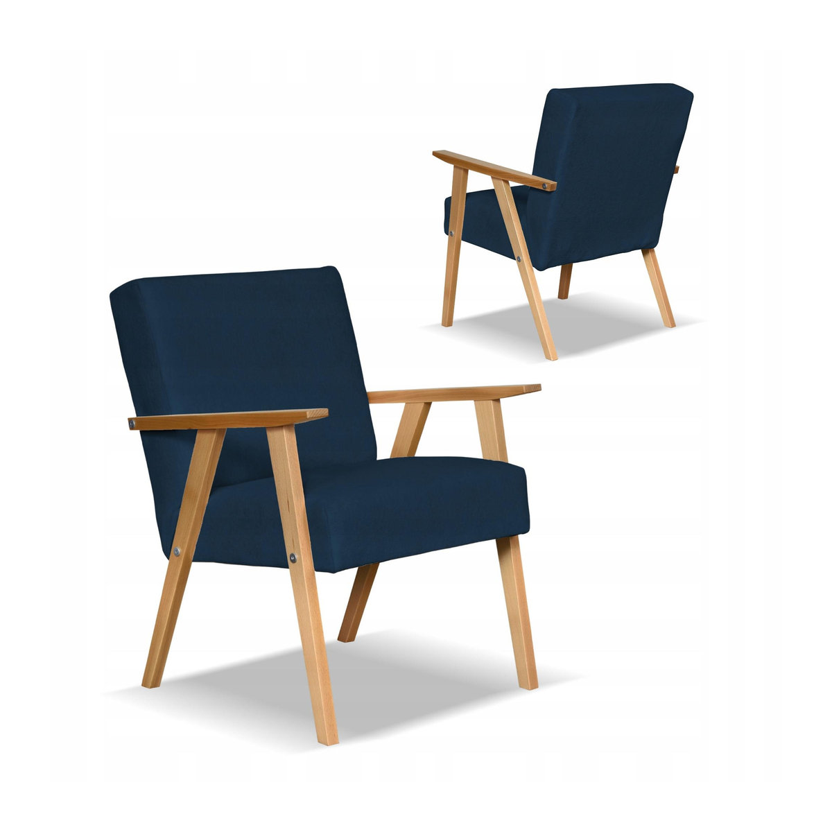 Sessel SOLER Set Retro Vintage von Family Meble in marineblauem Samt, B/T/H: 82 x 60 x 59 cm - Bild 4