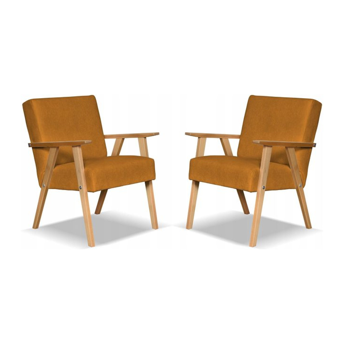 Sessel SOLER Set von Family Meble im Retro Vintage Design, senfgelber Samt, B: 82 cm, T: 60 cm, H: 59 cm - Bild 1