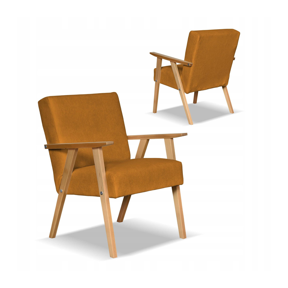 Sessel SOLER Set von Family Meble im Retro Vintage Design, senfgelber Samt, B: 82 cm, T: 60 cm, H: 59 cm - Bild 2