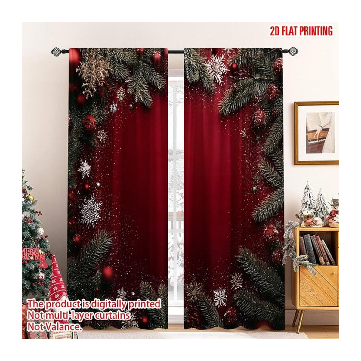 Set aus 2 blickdichten Weihnachts-Dekorationsvorhängen aus Polyester mit digitalem Druck, Breite: 100 cm, Höhe: 70 cm - Bild 1