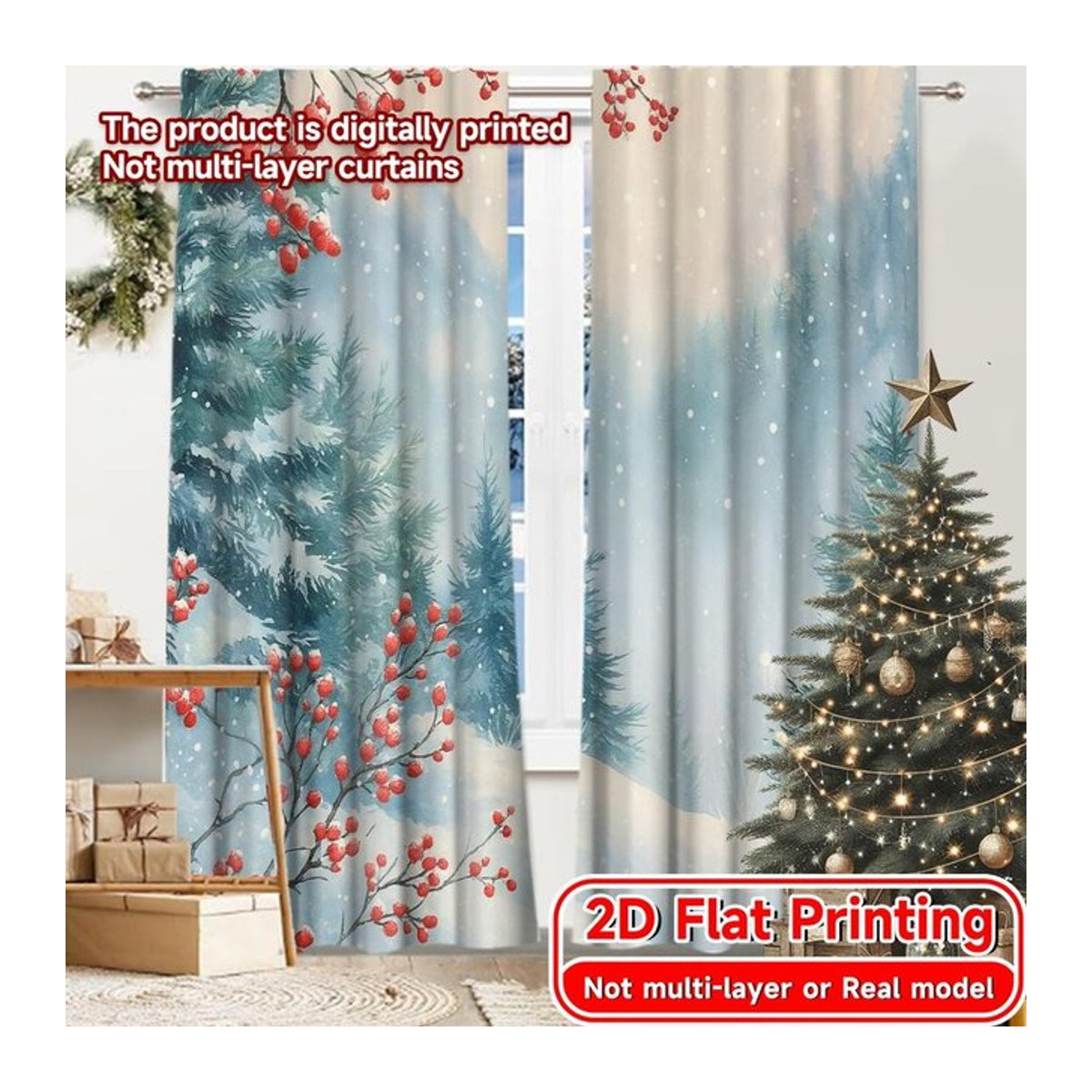 Set aus 2 dekorativen Druckvorhängen Winterliche Gelassenheit von Tonnika Chen aus Polyester, Breite: 100 cm, Höhe: 70 cm - Bild 1