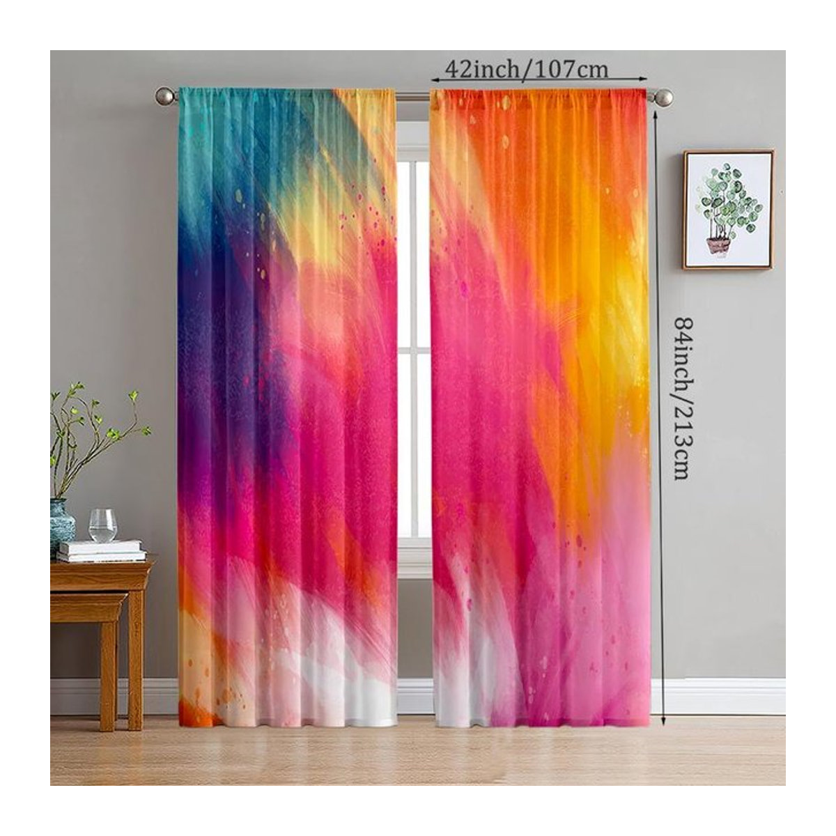 Set aus 2 farbenfrohen Vorhängen mit Farbverlauf und Aufdruck von Tonnika Chen in Multicolor, Breite: 100 cm, Höhe: 70 cm - Bild 1