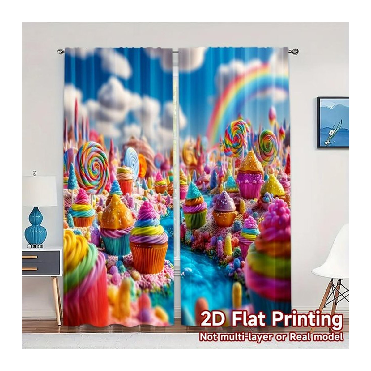 Set aus 2 minimalistischen Vorhängen Candy Paradise in Multicolor, thermisch gefertigt, lichtfilternd, Breite: 100 cm, Höhe: 70 cm - Bild 1