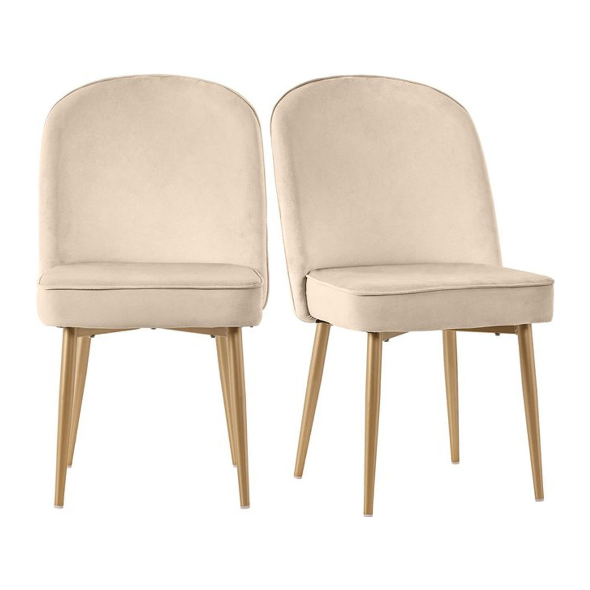 Set aus 2 modernen Samt-Esszimmerstühlen von FC in Beige mit goldenen Metallbeinen, H x B x T: 89 x 50 x 62 cm - Bild 1