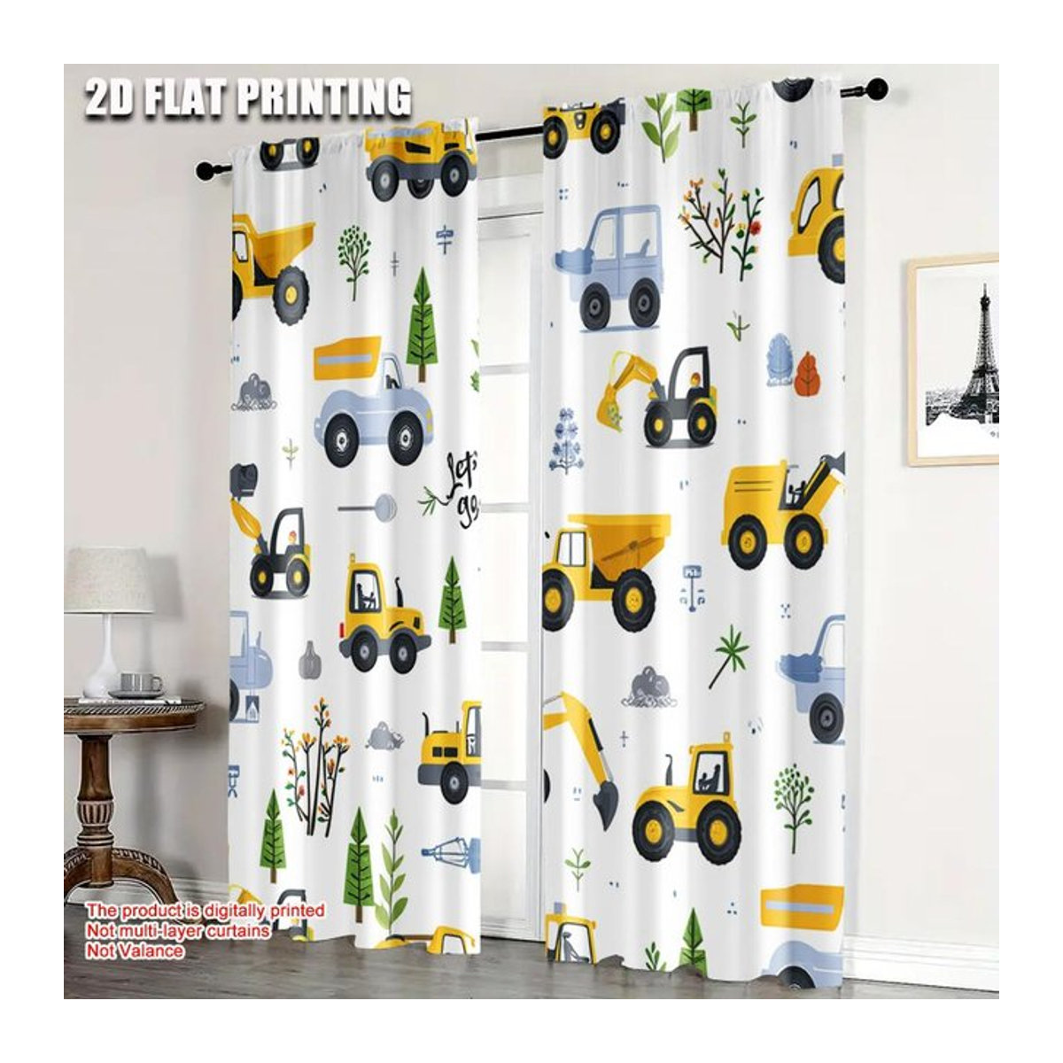 Set aus 2 modernen Vorhängen mit Flugzeug- und Landfahrzeugdruck in Multicolor, Material Polyester, Breite: 100 cm, Höhe: 70 cm - Bild 1