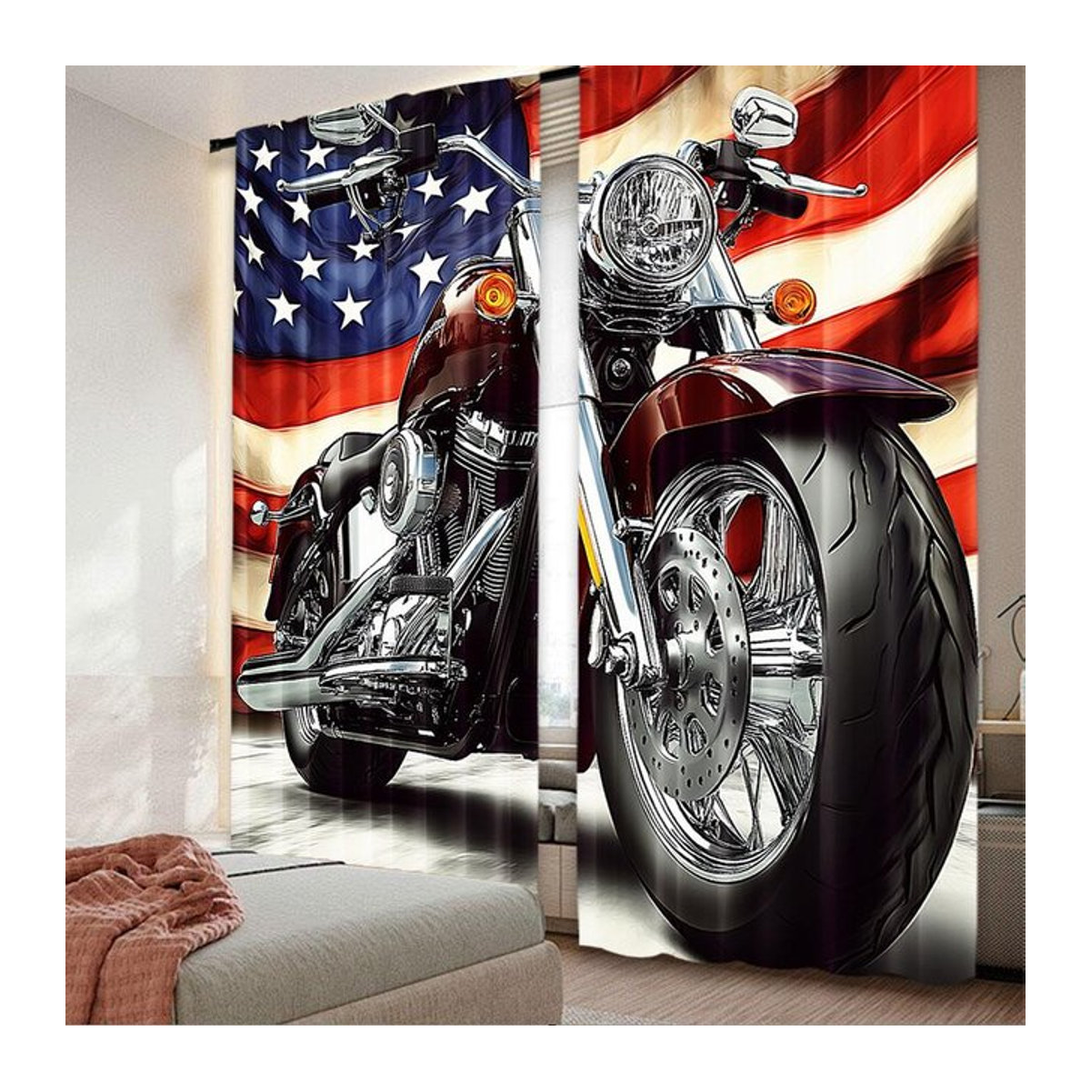 Set aus 2 Motorradvorhängen mit amerikanischer Flagge in Multicolor, B: 100 cm, H: 70 cm - Bild 1