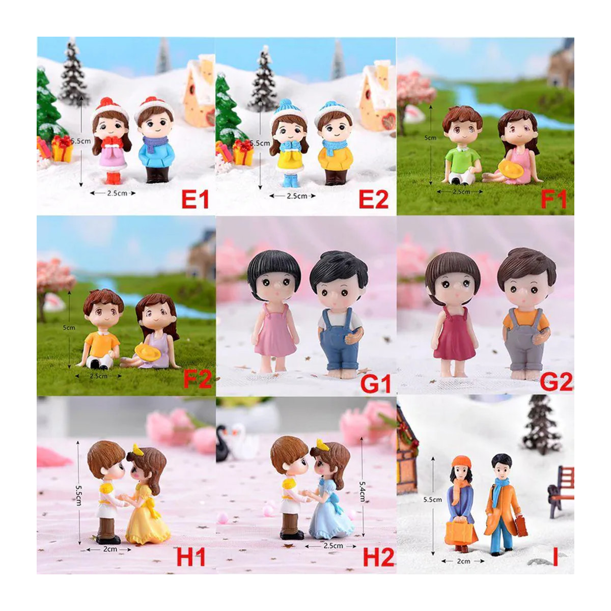 Set aus 2 oder 3 Figuren von Oma und Opa als Liebespaar für Feengärten und Miniaturen, mehrfarbige Dekoration aus Kunstharz für dein Zuhause oder Weihnachten - Bild 1