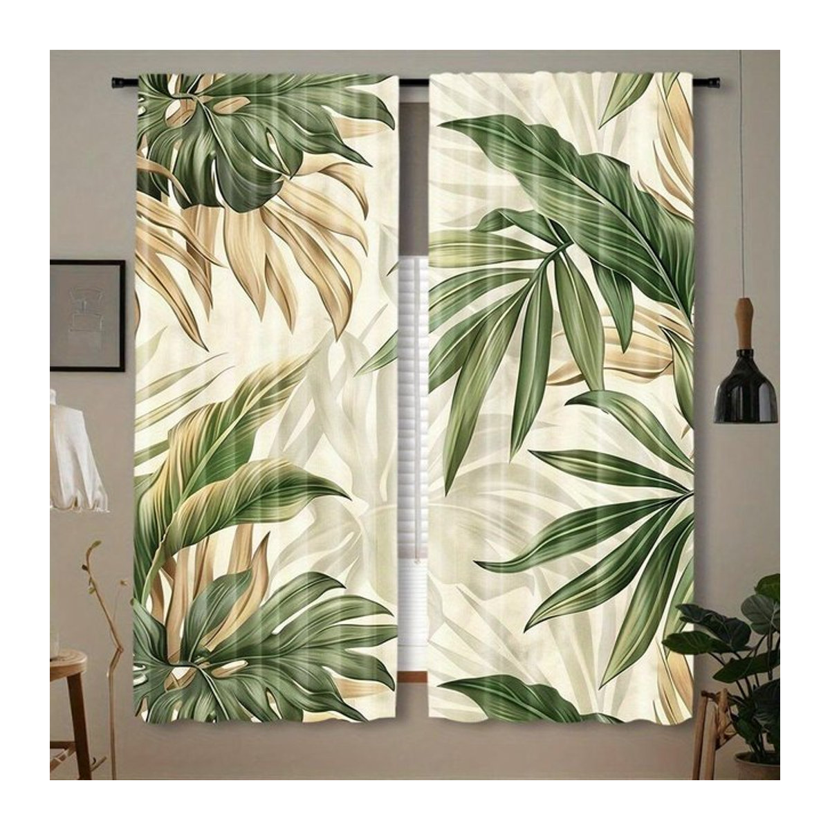 Set aus 2 Palmenblatt-Druckvorhängen aus Polyester mit Ösen, Breite: 100 cm, Höhe: 70 cm - Bild 1