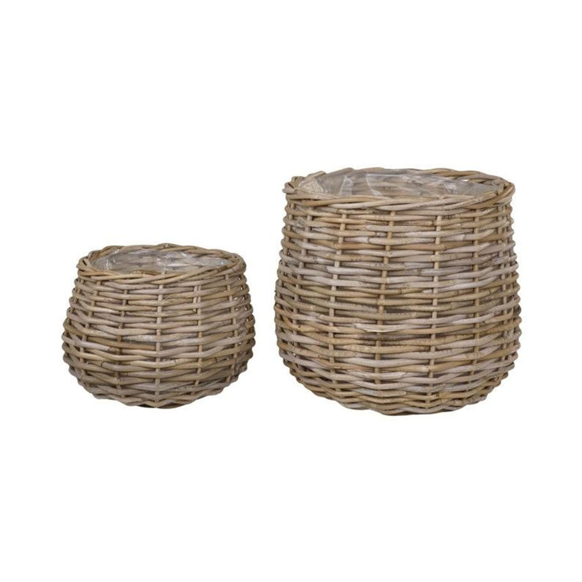 Set aus 2 runden Rattan-Körben mit Kunststoff-Inlay von House Nordic in Braun und Beige - Bild 1