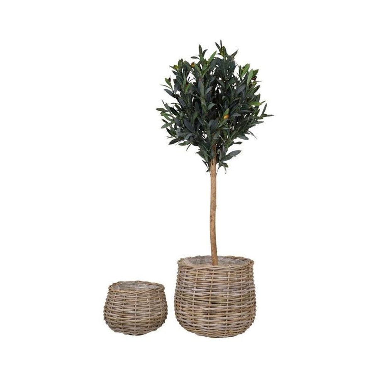 Set aus 2 runden Rattan-Körben mit Kunststoff-Inlay von House Nordic in Braun und Beige - Bild 2