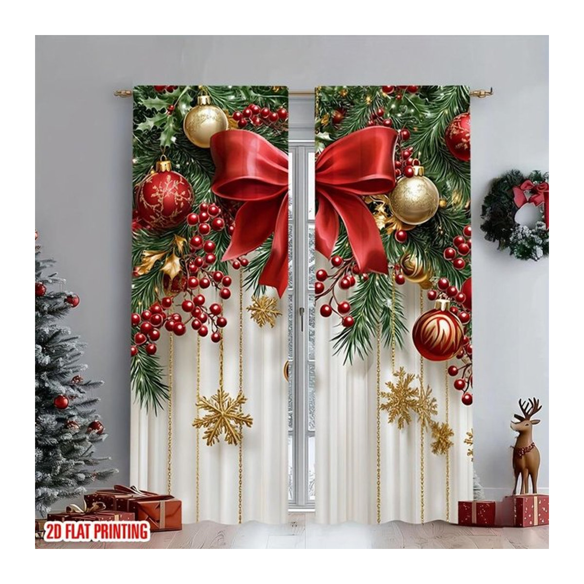 Set aus 2 transparenten Holiday Christmas Polyester Vorhängen für Wohnzimmer, Schlafzimmer, Büro oder Küche, Breite: 100 cm, Höhe: 200 cm - Bild 1