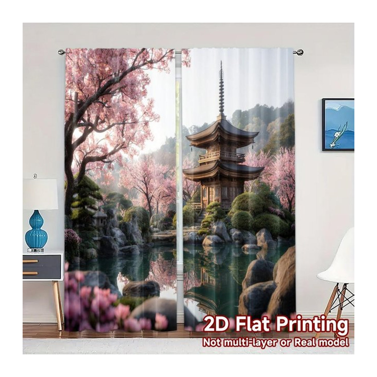 Set aus 2 transparenten Voile-Gardinen Kirsch-Oase, Breite: 100 cm, Höhe: 70 cm - Bild 1