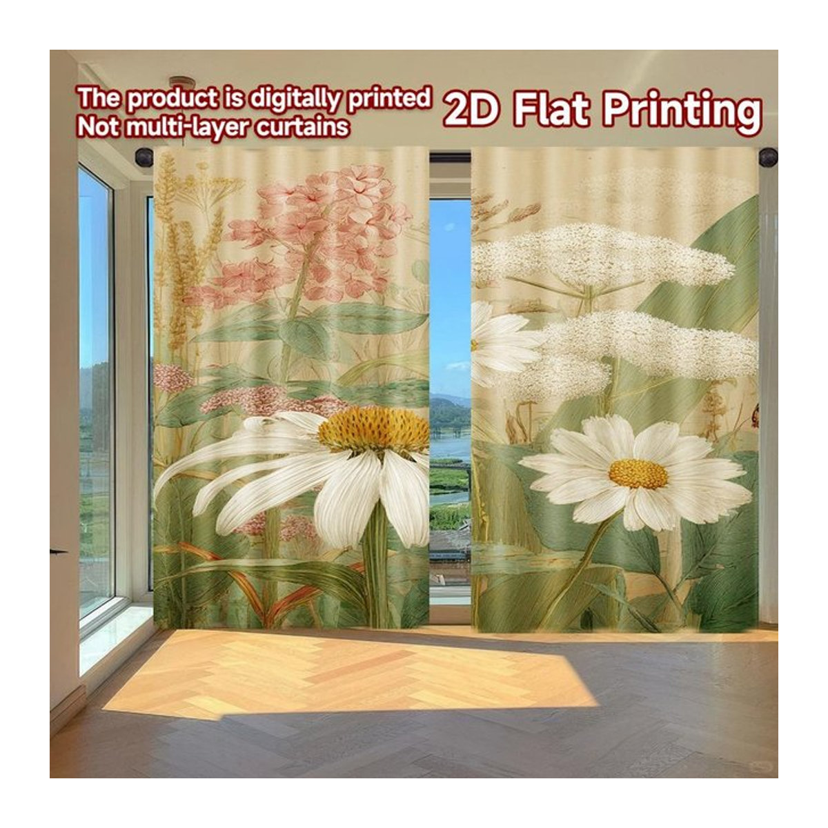 Set aus 2 transparenten Voile-Gardinen mit floralem Frühling Garten Design von Tonnika Chen, Breite: 100 cm, Höhe: 70 cm - Bild 1