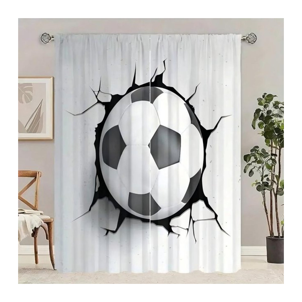 Set aus 2 verdunkelnden Vorhängen mit Fußball-Design aus Polyester für Wohnzimmer und Schlafzimmer, Breite: 100 cm, Höhe: 70 cm - Bild 1