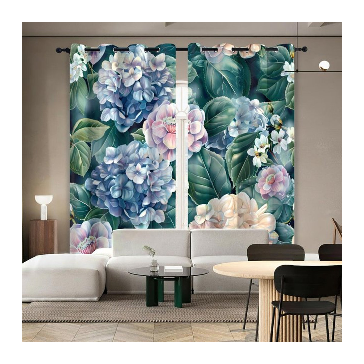 Set aus 2 Vorhängen mit Blumendruck von Tonnika Chen in Blackout-Funktion für Wohnzimmer und Schlafzimmer, H: 70 cm, B: 100 cm - Bild 1